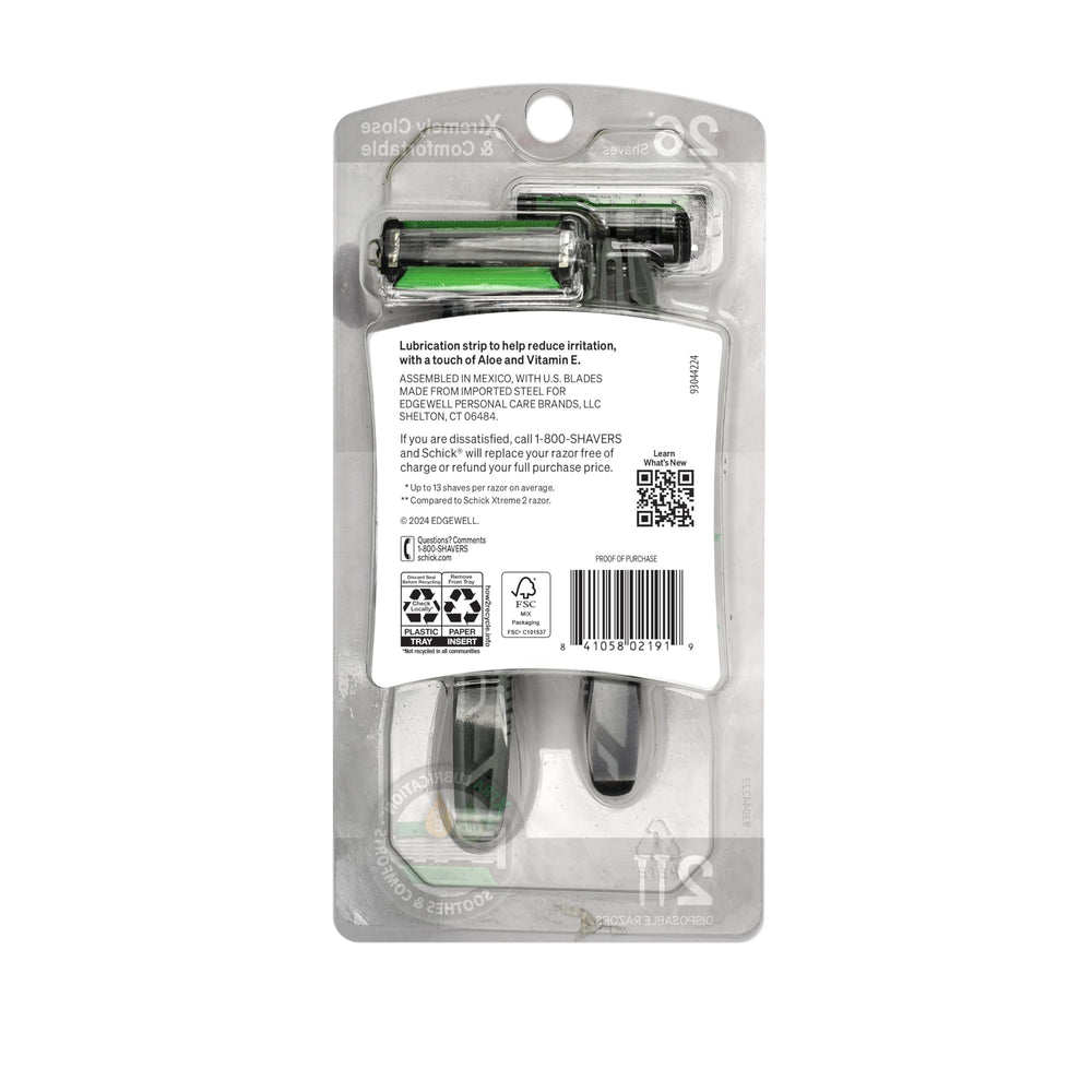 Schick Xtreme5 Sensitive razor lubrication strip close-up for smooth glide and irritation reduction.
