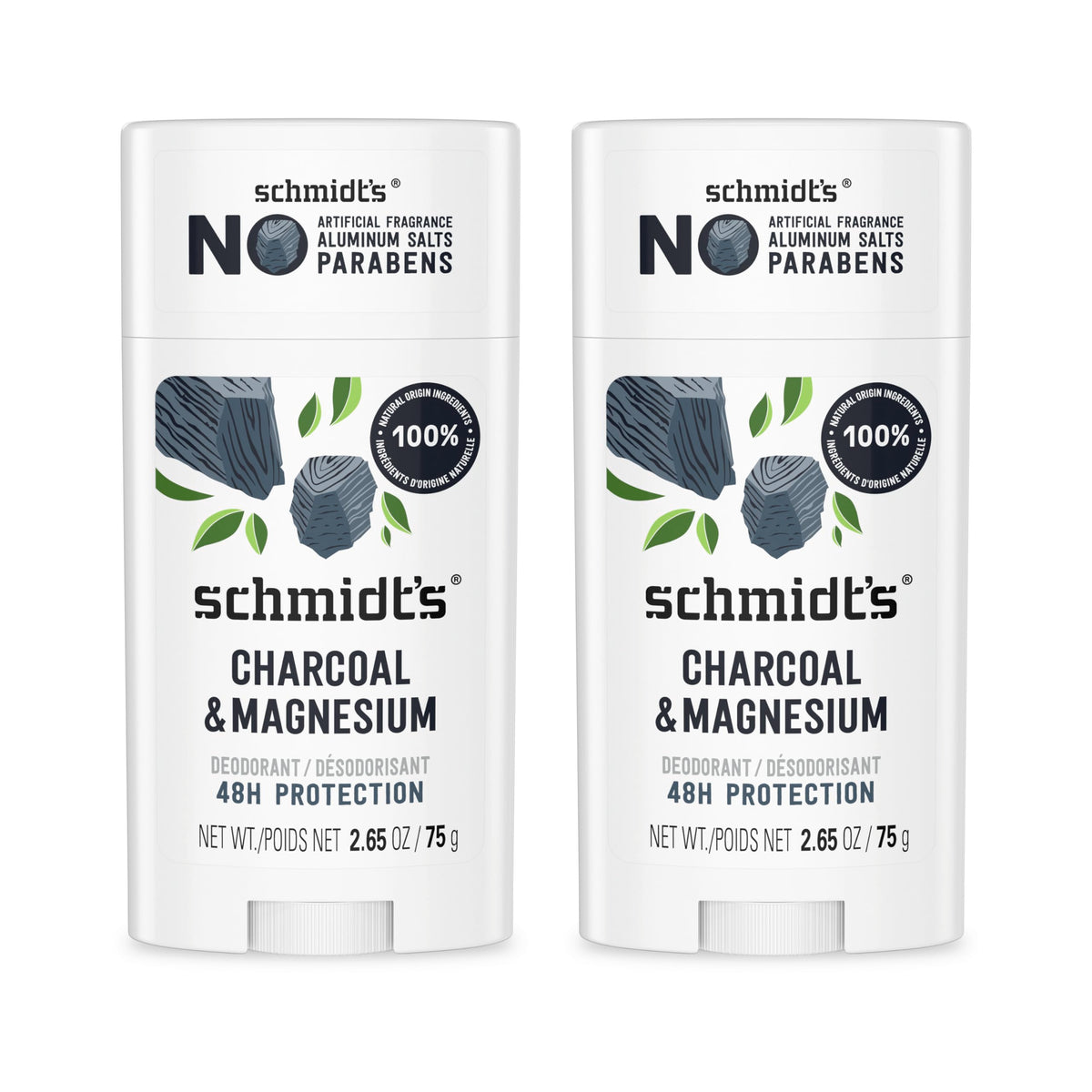Schmidt's desodorante carbón activado y magnesio, protección de 48 horas para olor fresco.
