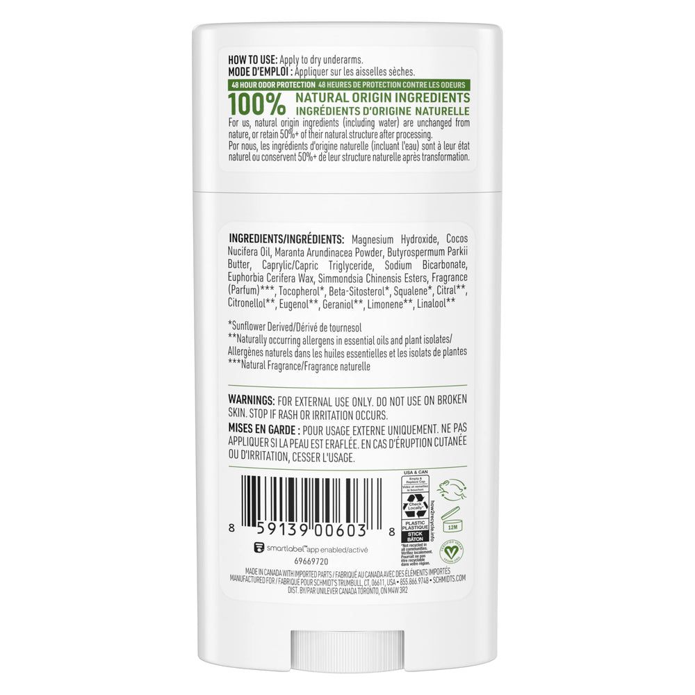 Schmidt's Bergamot & Lime ingredients panel lists natural origin components