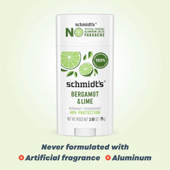 Schmidt's Bergamot & Lime natural ingredients highlight coconut oil and shea butter.