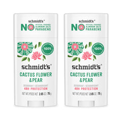 Schmidt's cactus flower and pear deodorant stick front view showing aluminum-free protection.