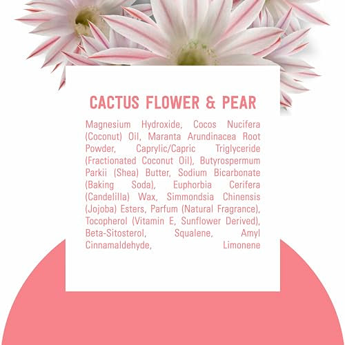 Schmidt's cactus flower and pear scent with essential oils like tea tree and lavender.