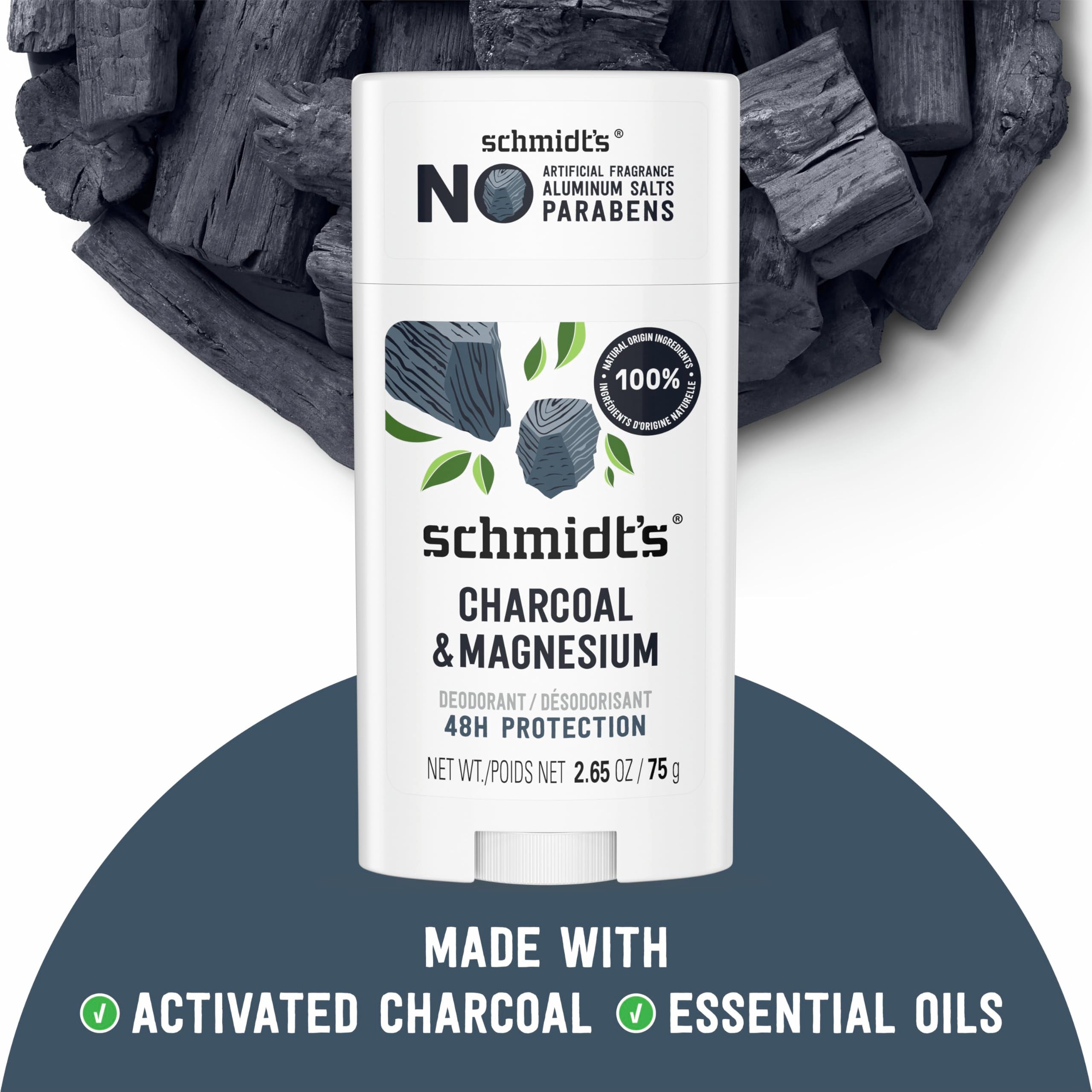 Schmidt's desodorante carbón magnesio, aplicación suave en axilas para uso diario