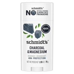Schmidt's desodorante carbón y magnesio, frente de la botella, protección 24 horas para piel fresca