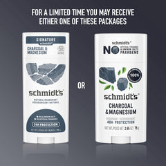 Schmidt's desodorante carbón magnesio, etiqueta legible, envase reciclable para rutina consciente