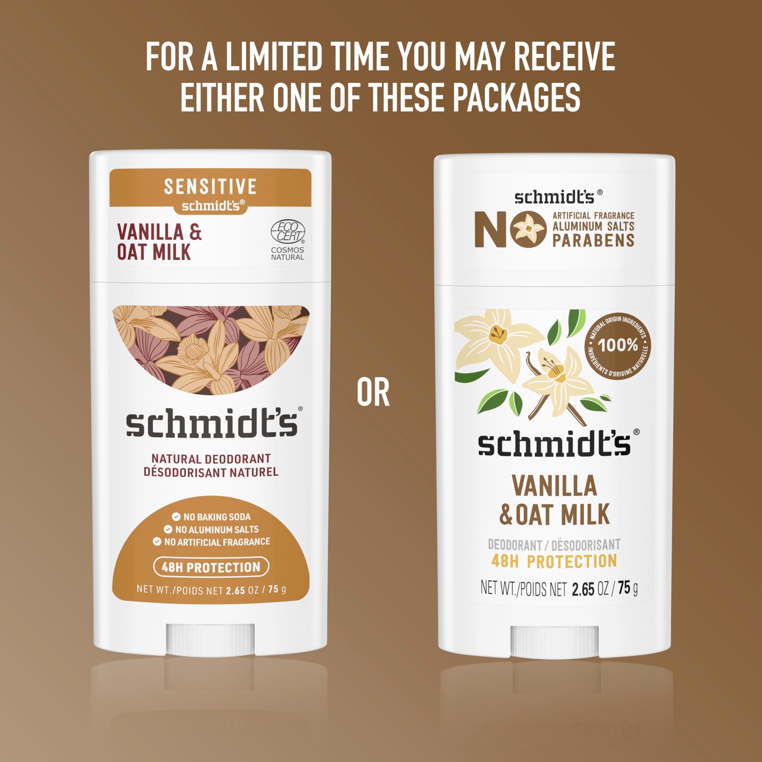 Schmidt’s desodorante vainilla y leche de avena, aplicación en axilas para frescura.