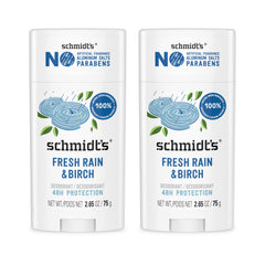 Schmidt's Fresh Rain & Birch, barra desodorante, protección 24 horas para axilas.