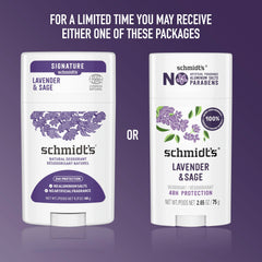 Schmidt's Lavender & Sage deodorant highlighting 24-hour odor protection claim