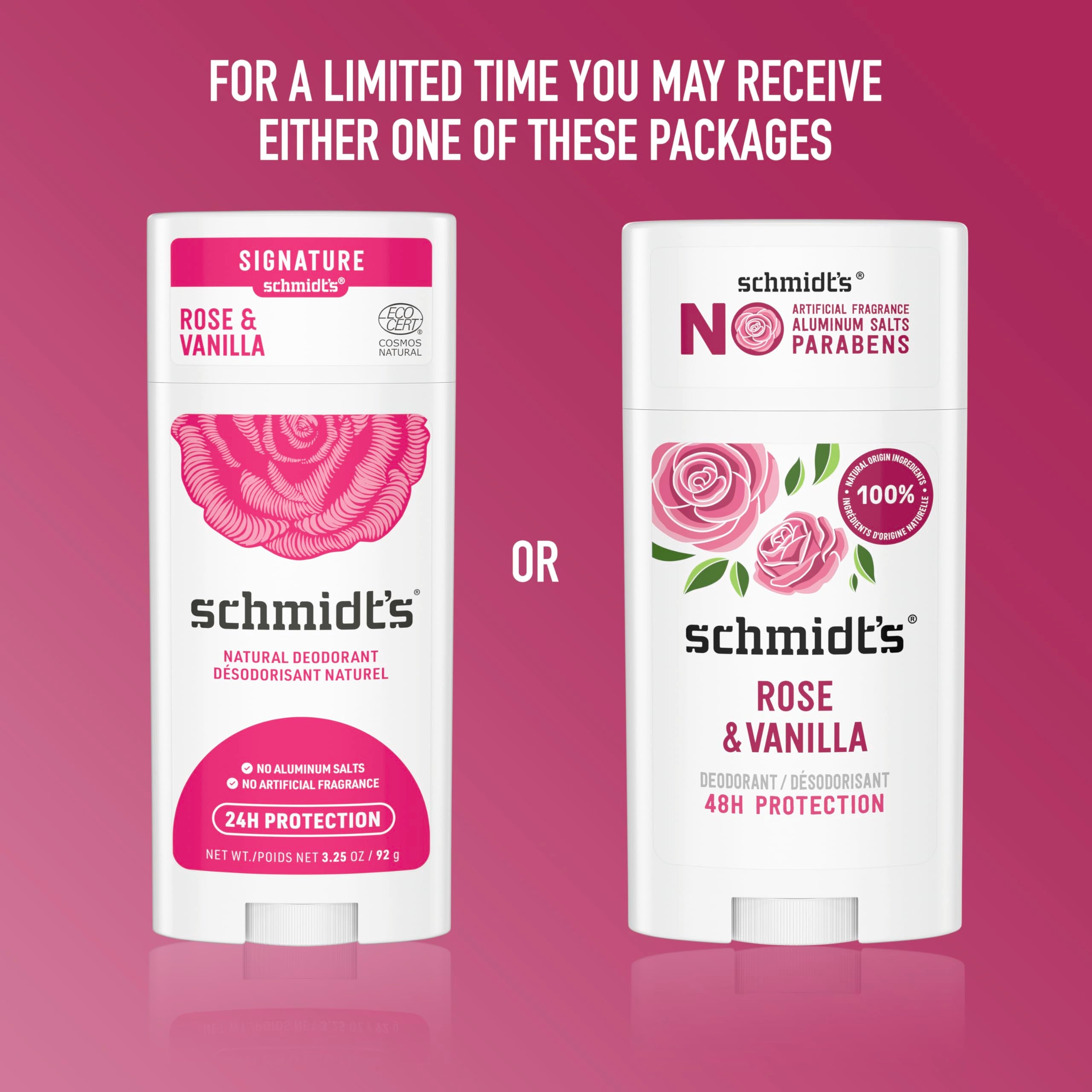 Desodorante con magnesio de Schmidt's Rose & Vanilla neutraliza olores.