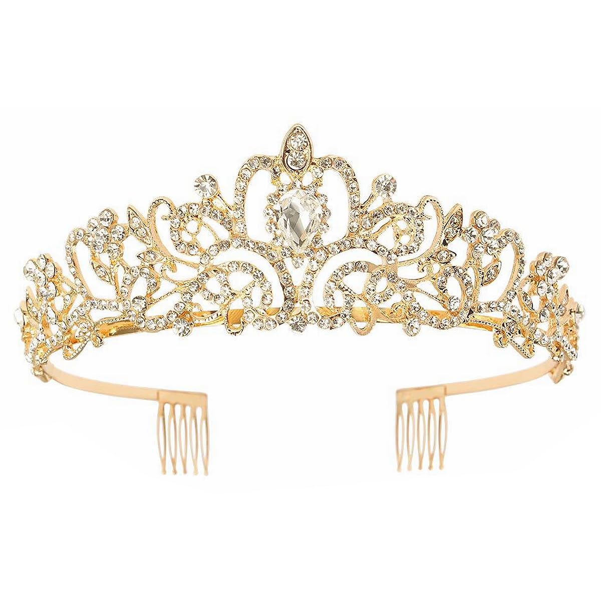 Schmoopy diadema Reina con cristales oro A, brillo deslumbrante para bodas.