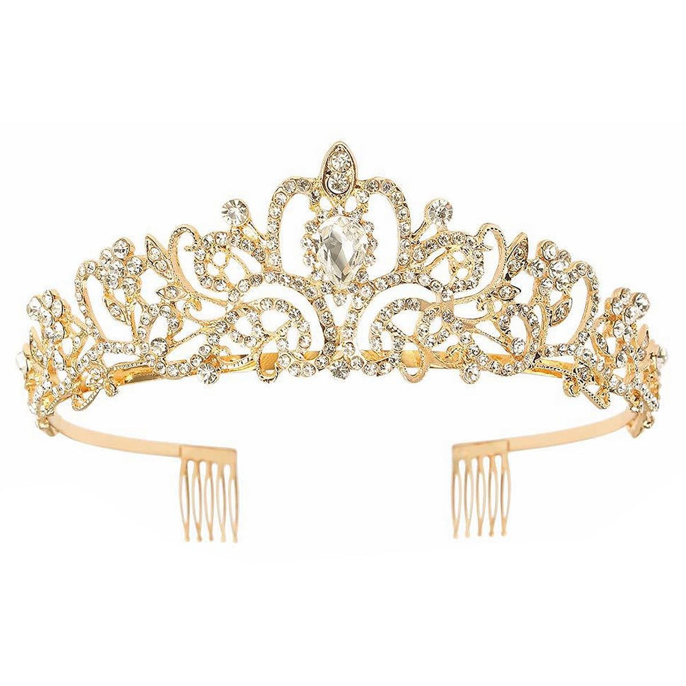 Schmoopy diadema Reina con cristales oro A, brillo deslumbrante para bodas.