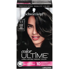 Schwarzkopf Color Ultime Raven Black bottle shows deep color and premium packaging.