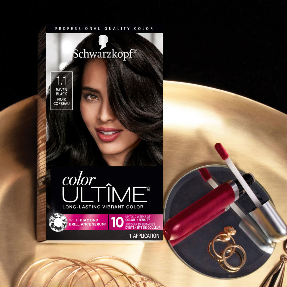 Conditioning mask from Schwarzkopf Color Ultime Raven Black aids softness and color retention.