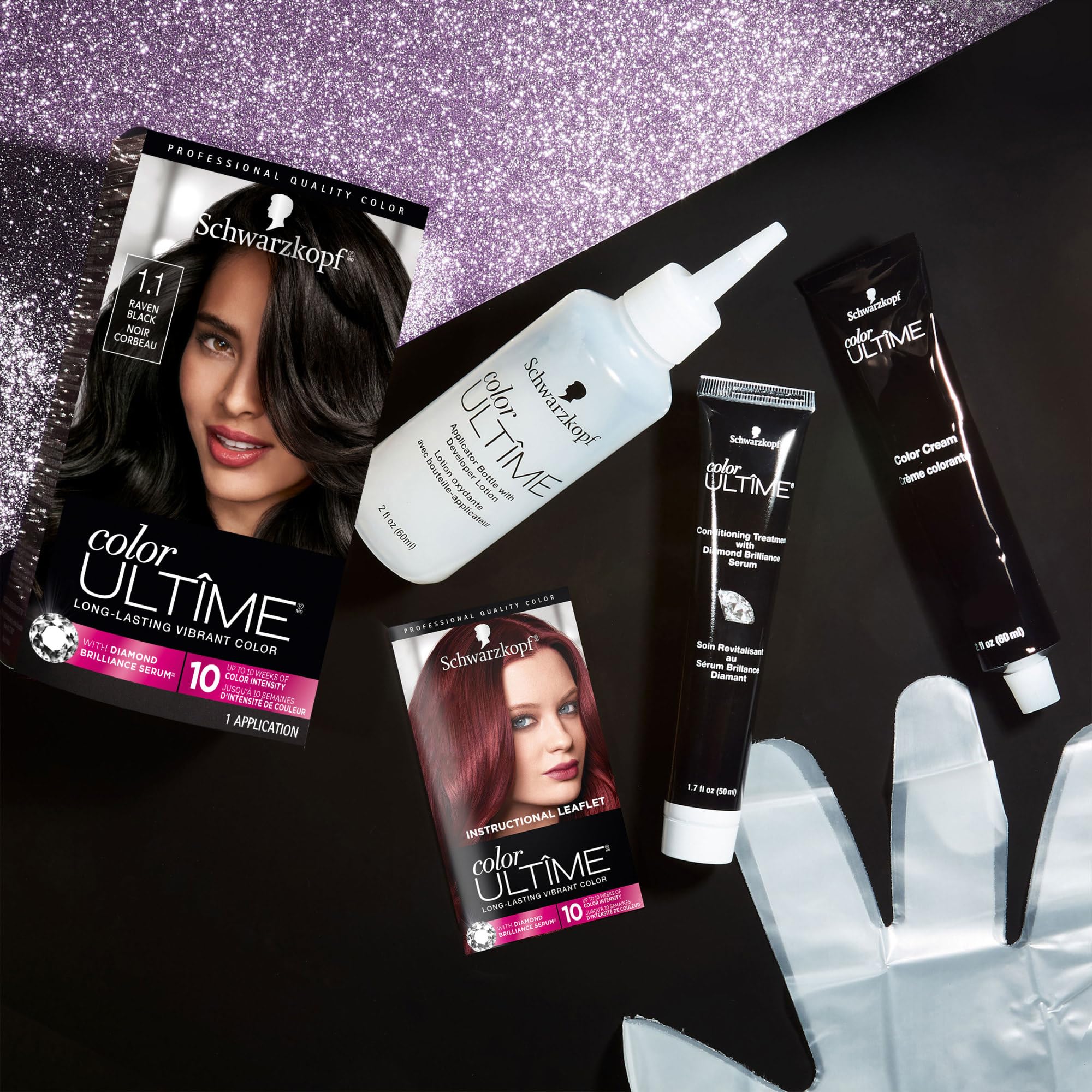 Schwarzkopf Color Ultime Raven Black developer bottle for precise mixing.