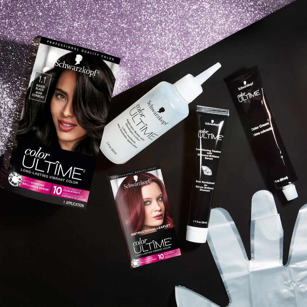 Schwarzkopf Color Ultime Raven Black developer bottle for precise mixing.