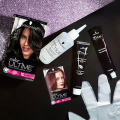 Schwarzkopf Color Ultime Raven Black developer bottle for precise mixing.