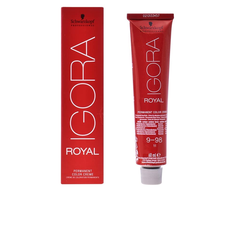 Schwarzkopf IGORA Royal 9-98 color cream bottle for salon-grade blonde results with lasting vibrancy