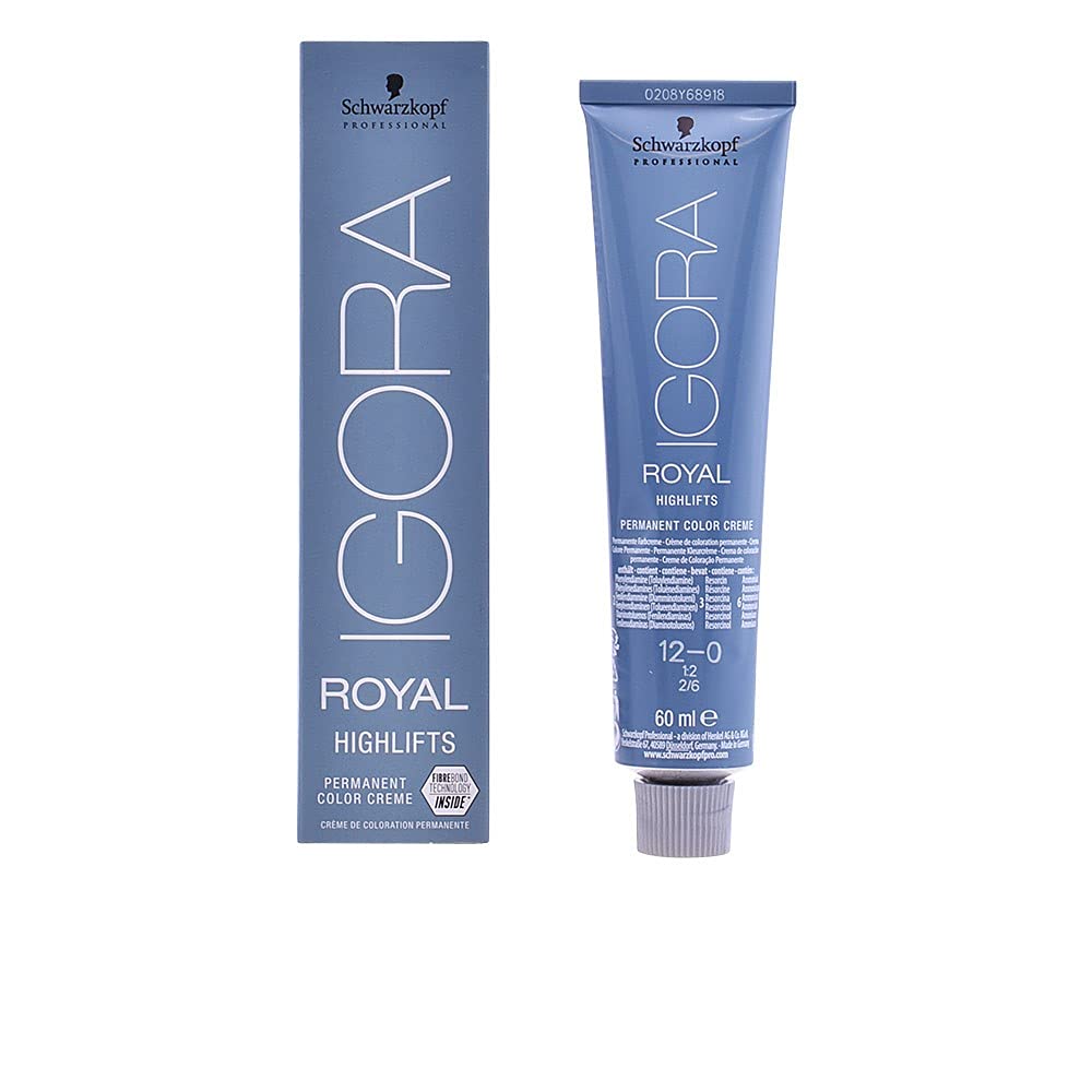 Schwarzkopf Igora Royal Highlifts 12-0 bottle showing natural blonde shade with lasting color and gray coverage