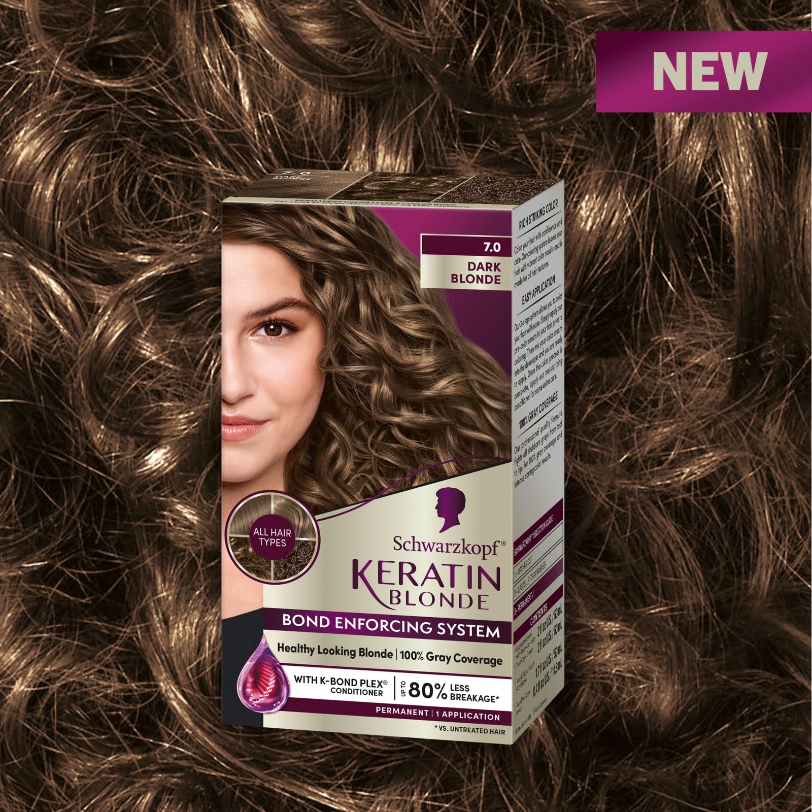 Schwarzkopf Keratin Blonde apricot oil supports hair during color.