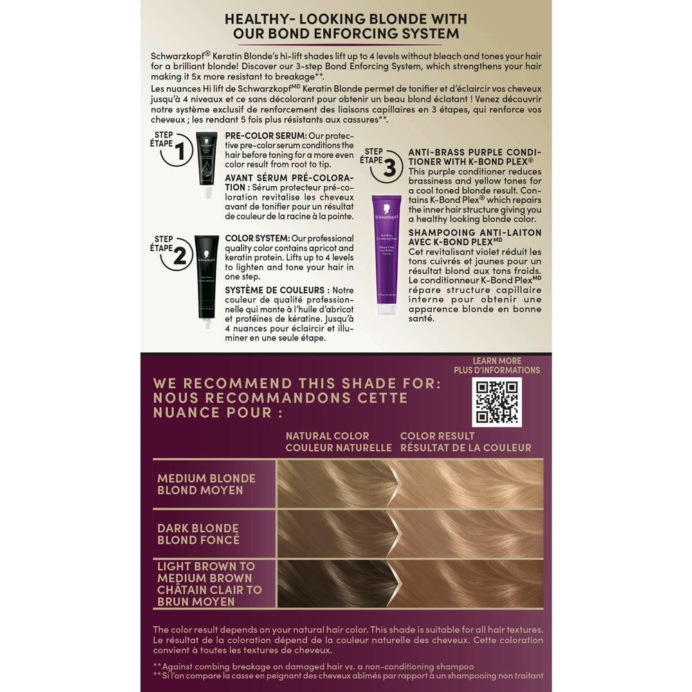 Schwarzkopf Keratin Blonde final shade on hair shows bright pearl blonde