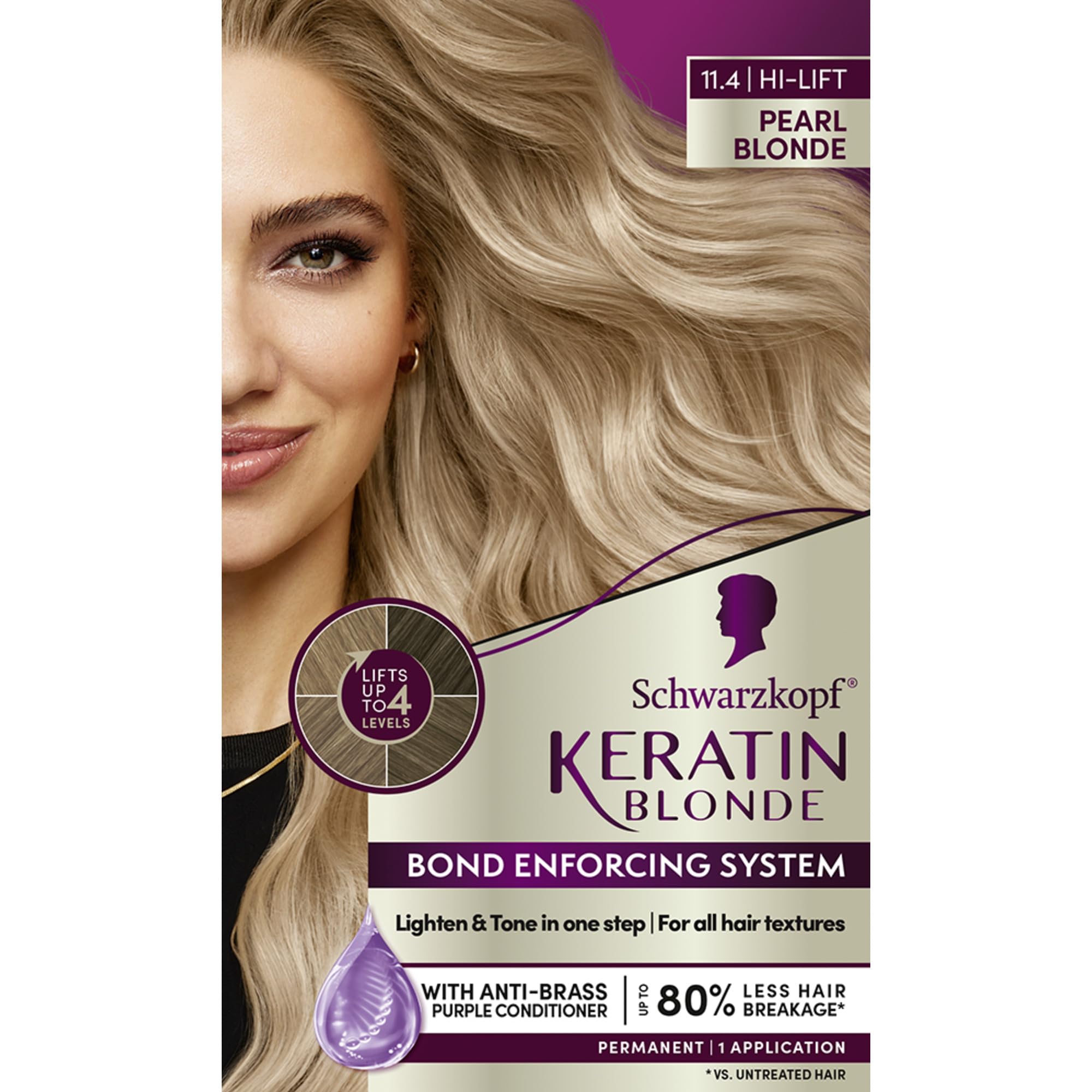Schwarzkopf Keratin Blonde packaging kit on display for at-home color