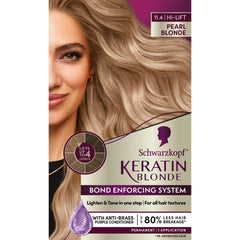 Schwarzkopf Keratin Blonde packaging kit on display for at-home color