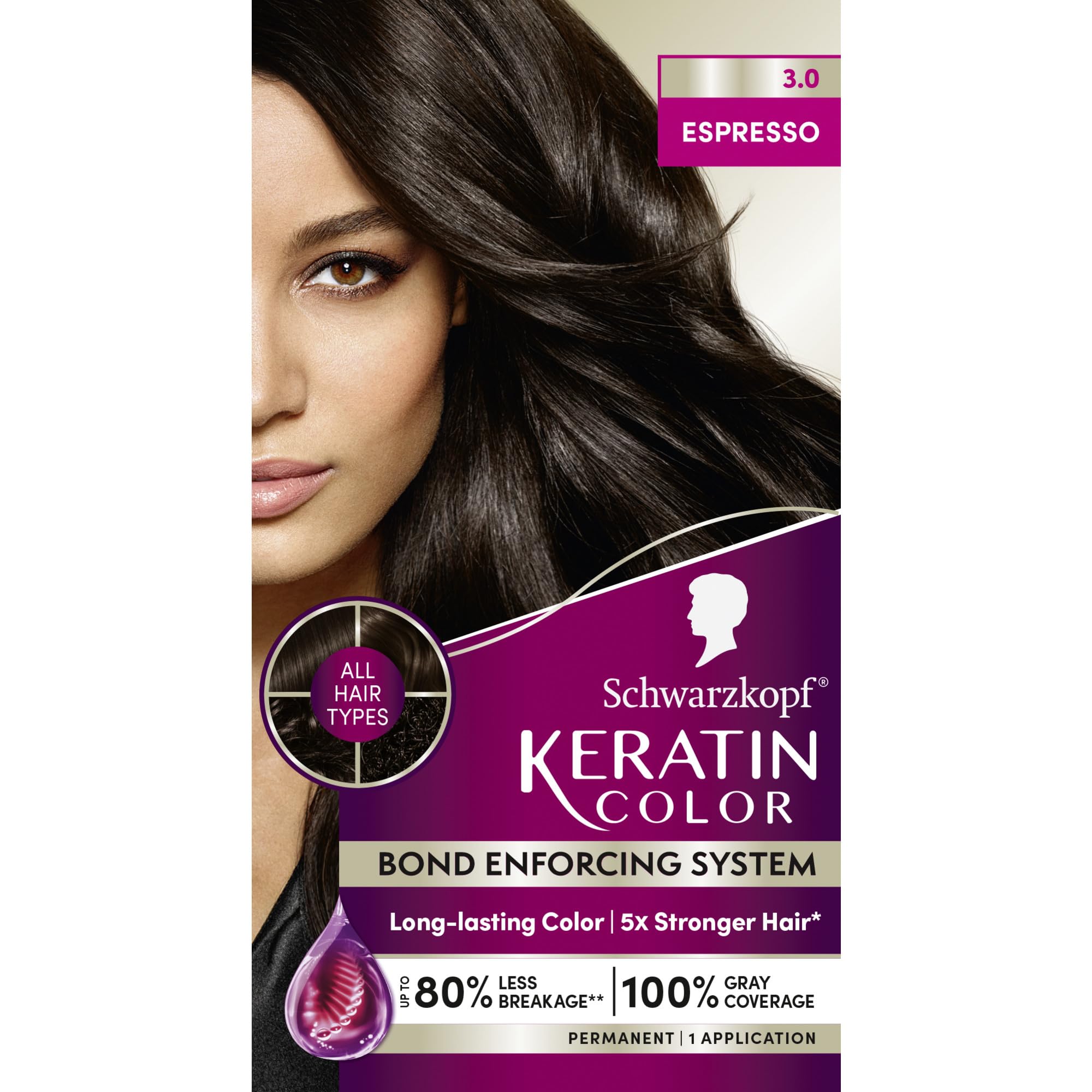 Schwarzkopf Keratin Color 3.0 Espresso bottle for at‑home color with rich shade