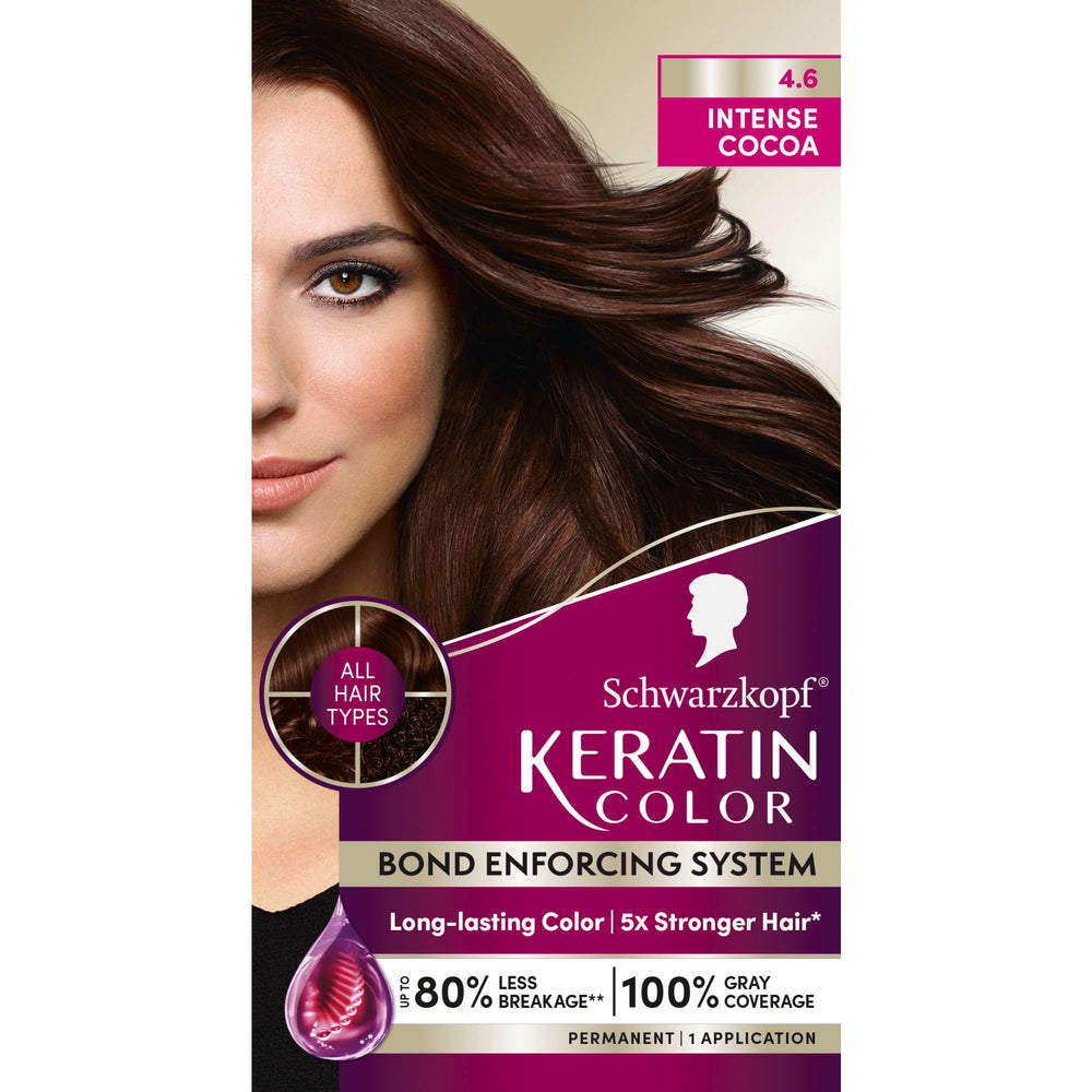 Schwarzkopf Keratin Color 4.6 Intense Cocoa box for at-home color and gray coverage
