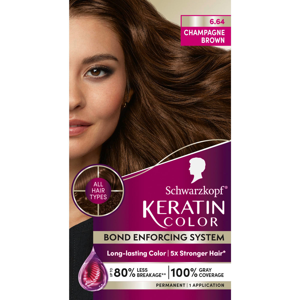 Schwarzkopf Keratin Color 6.64 Champagne Brown kit for at-home color application.