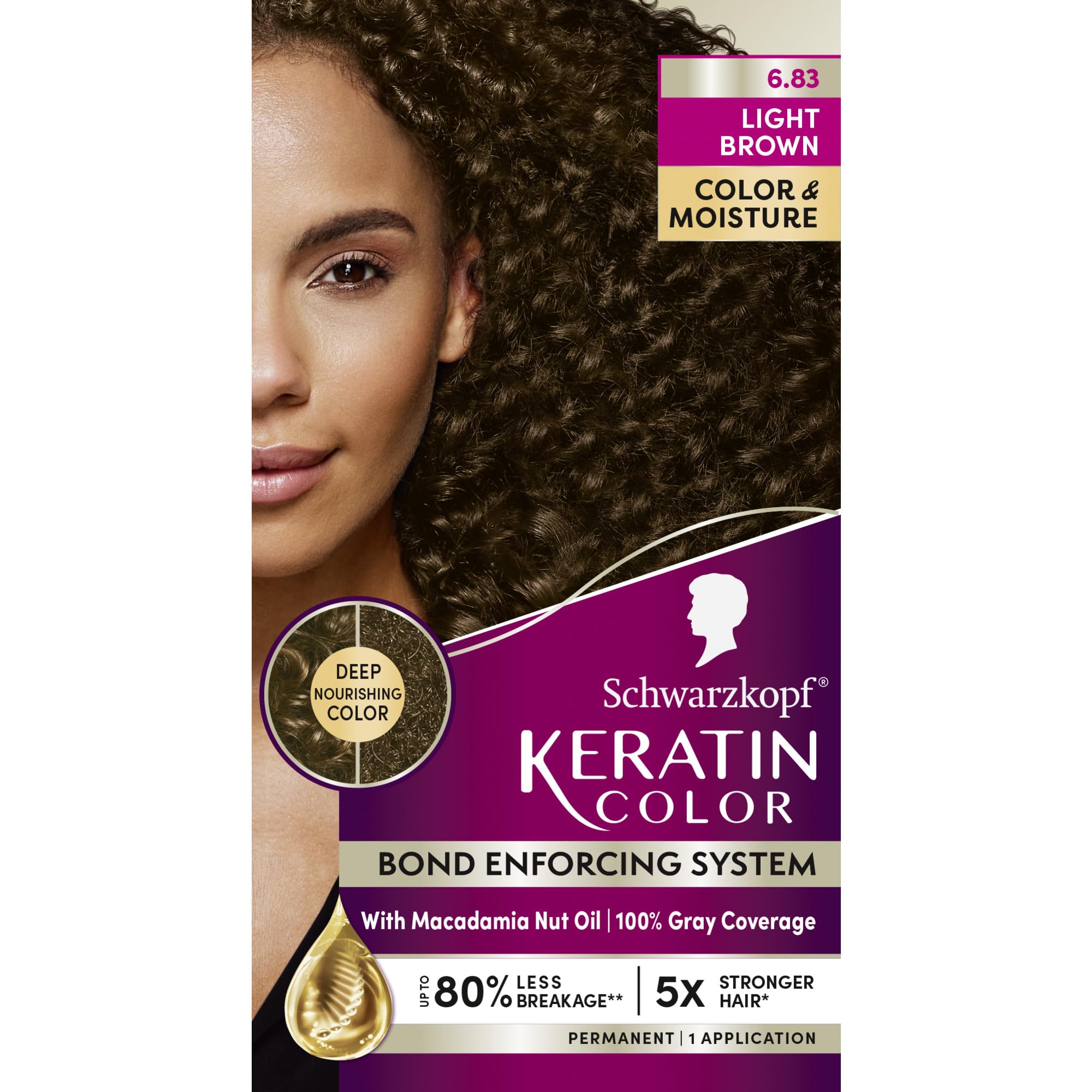 Schwarzkopf Keratin Color 6.83 light brown color cream tube for vibrant, even coverage