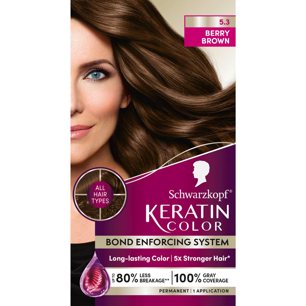 Schwarzkopf Keratin Color Berry Brown application for at-home color.