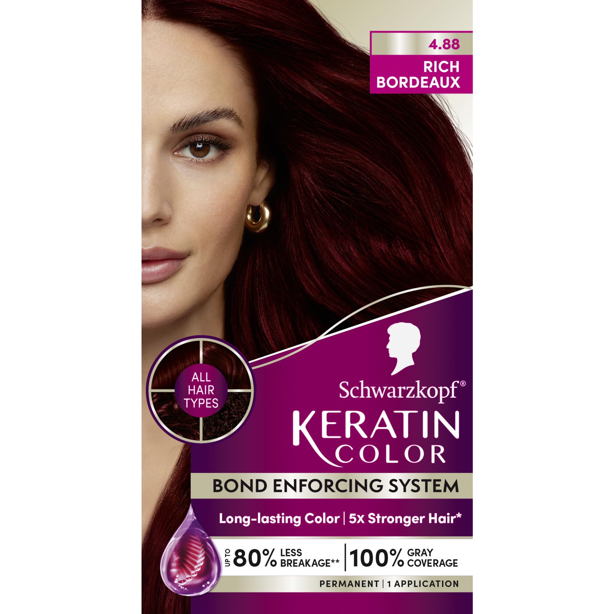 Schwarzkopf Keratin Color 4.8 Rich Bordeaux box for vibrant, long-lasting home color