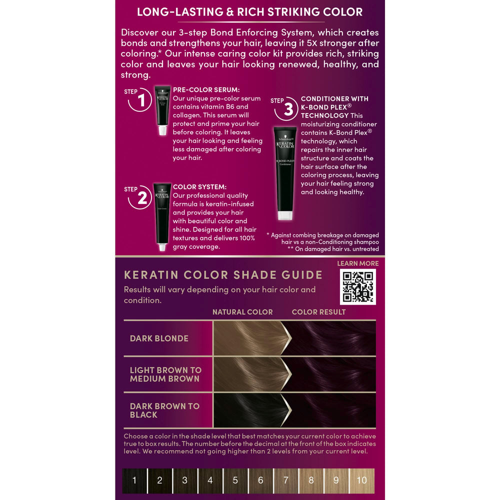 Schwarzkopf Keratin Color kit with developer and gloves for easy use