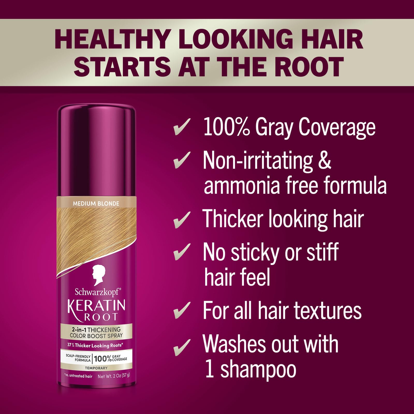 Schwarzkopf Keratin Color Root Spray making roots look thicker and fuller.