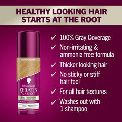 Schwarzkopf Keratin Color Root Spray making roots look thicker and fuller.