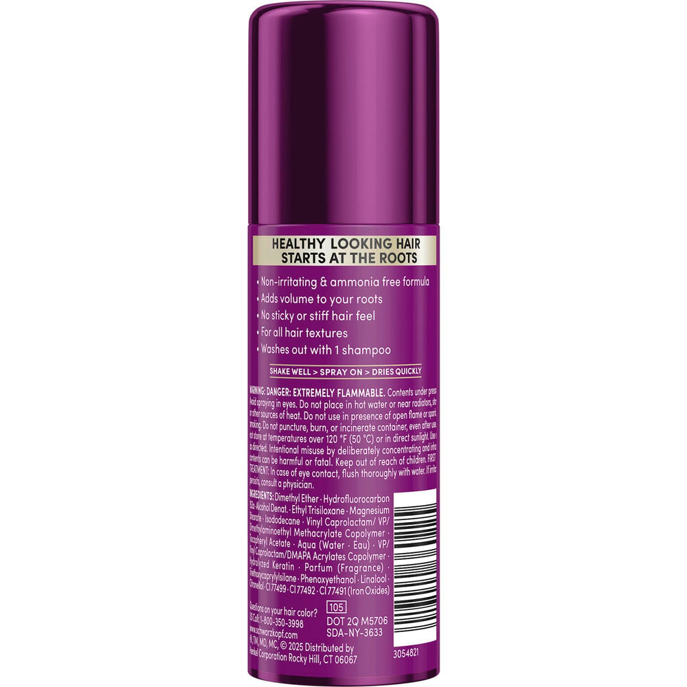 Schwarzkopf Keratin Color Root Spray washes out easily with shampoo.