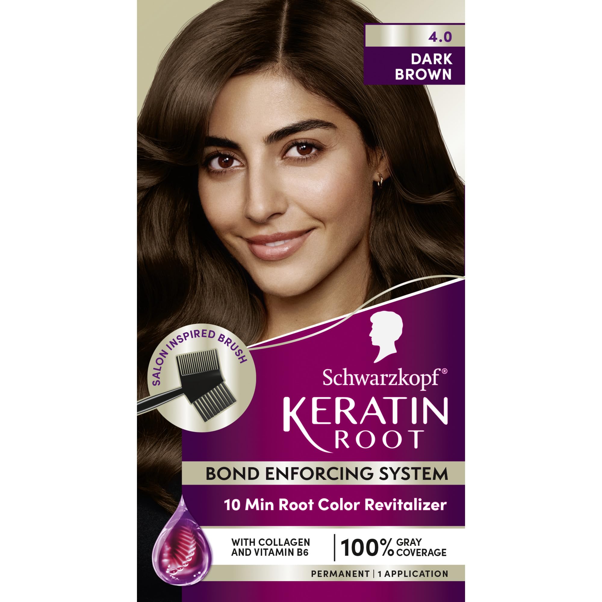 Schwarzkopf Keratin Root color kit box with all items for at-home touch-ups
