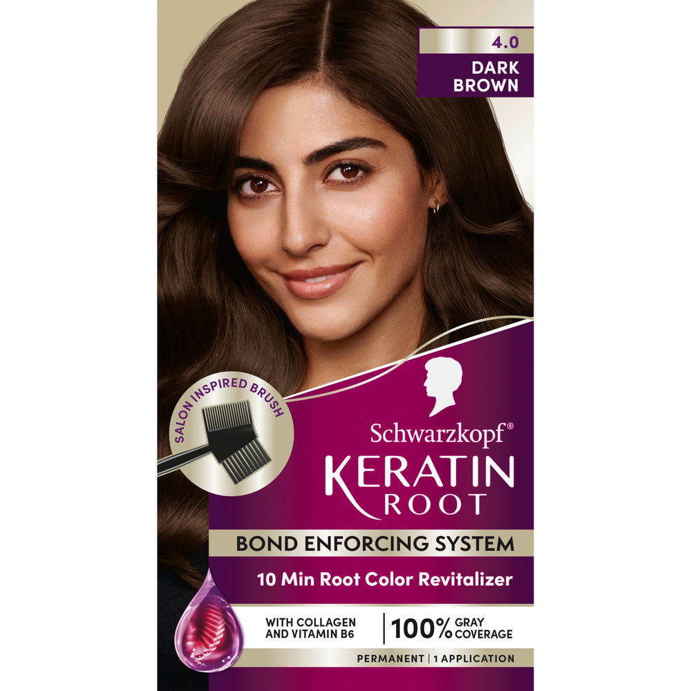 Schwarzkopf Keratin Root color kit box with all items for at-home touch-ups