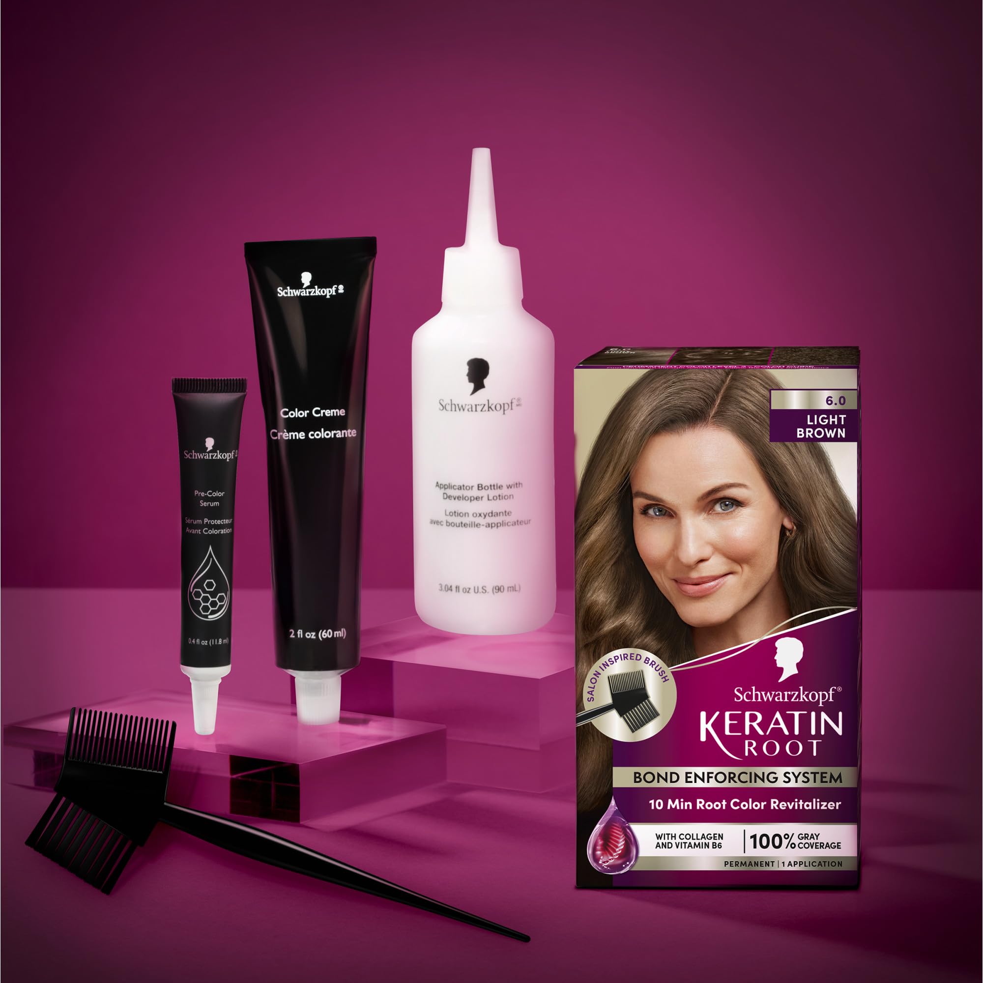 Schwarzkopf Keratin Root precision brush designed for precise hairline application.