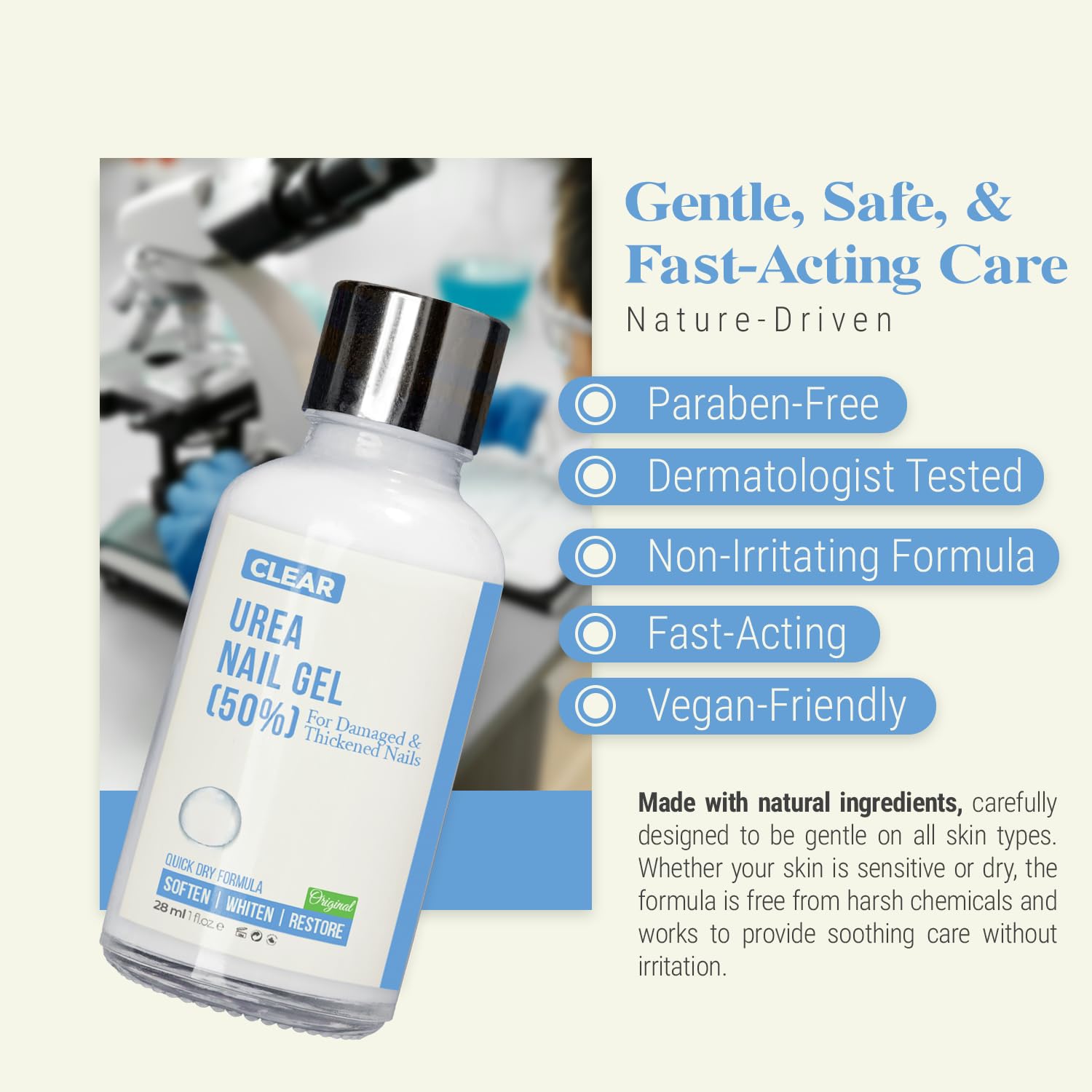 Scientific Solutions Global urea-50-nail-gel brush-applicator for easy, precise nail application.