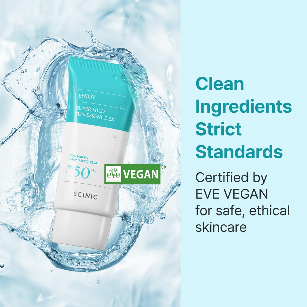 Non greasy, fast absorbing finish of SCINIC Enjoy Sun Essence on skin.