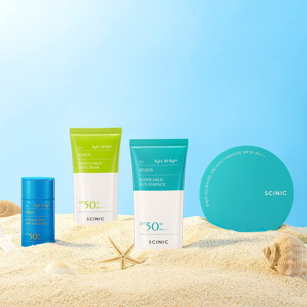 SCINIC Enjoy Super Mild Sun Essence: set de dos botellas para cuidado diario.