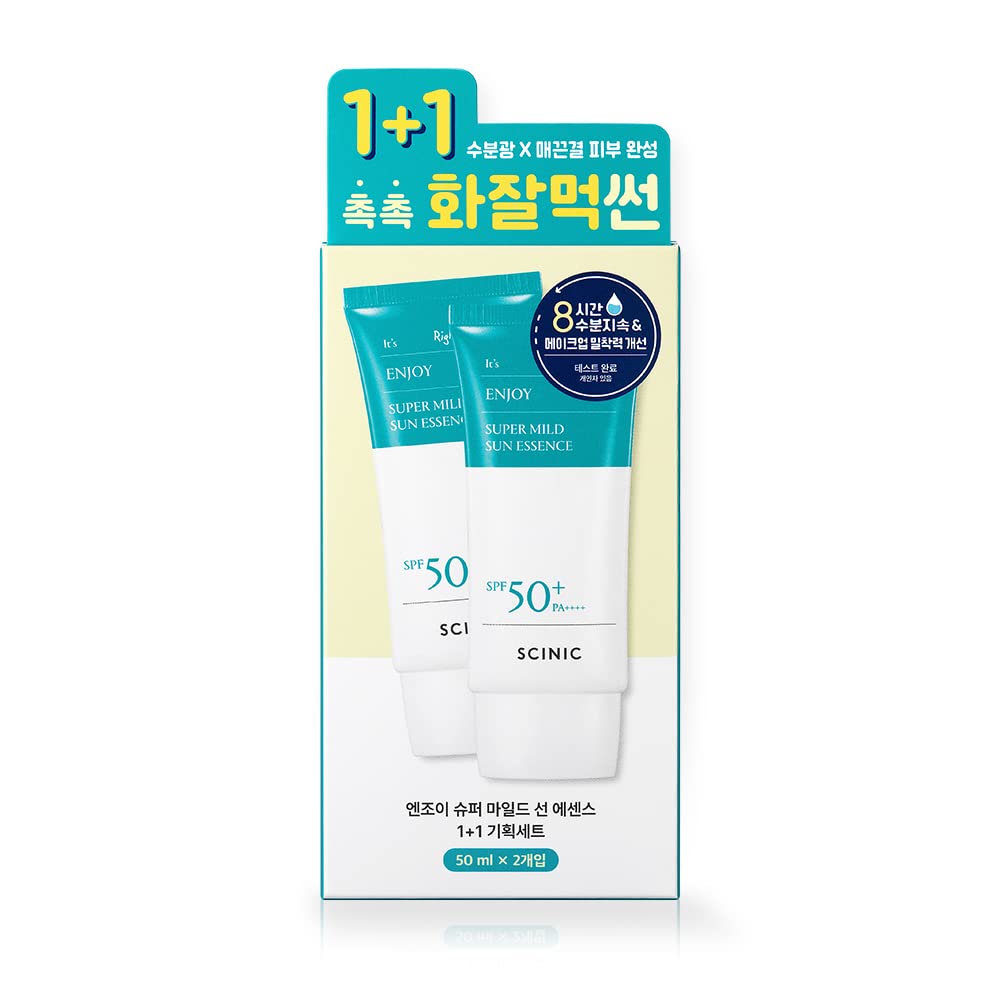 SCINIC Enjoy Super Mild Sun Essence, textura ligera que se absorbe rápido.