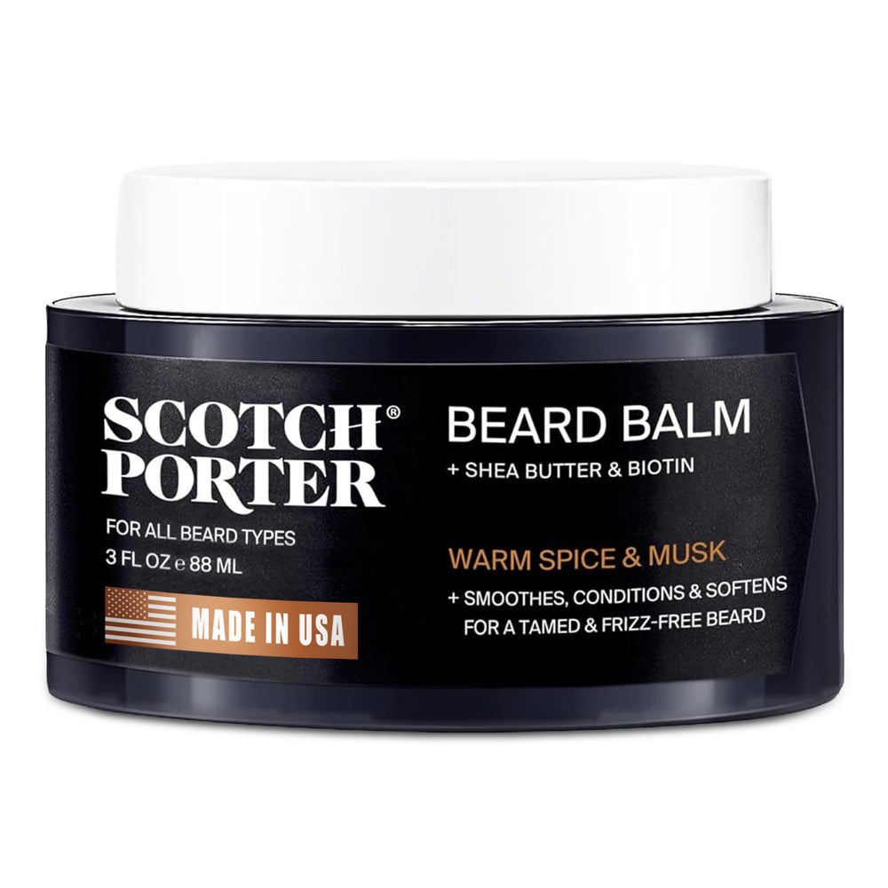 Scotch Porter Conditioning Beard Balm jar closeup showing rich conditioning for beard and skin