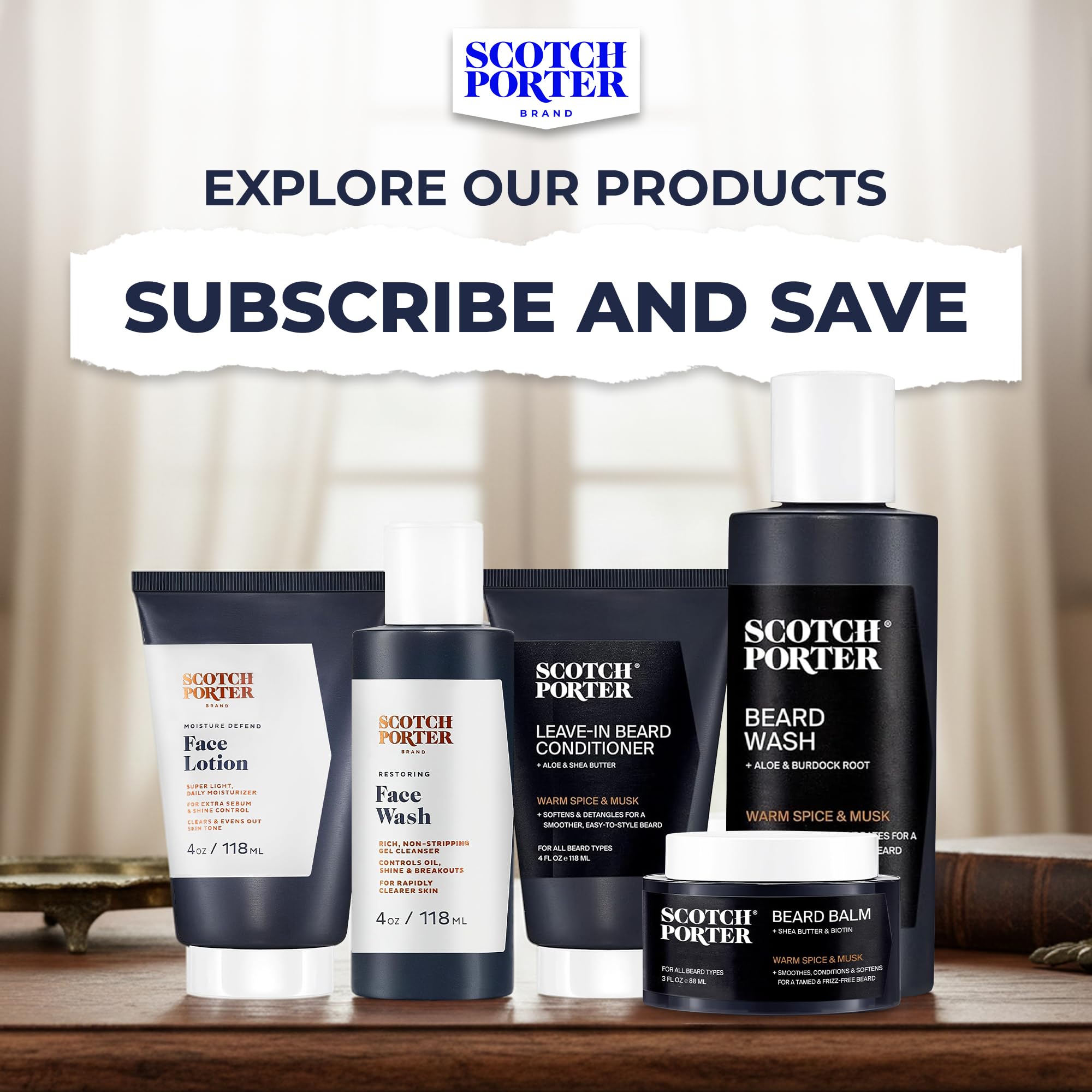 Scotch Porter balm applied to mustache and beard for daily conditioning