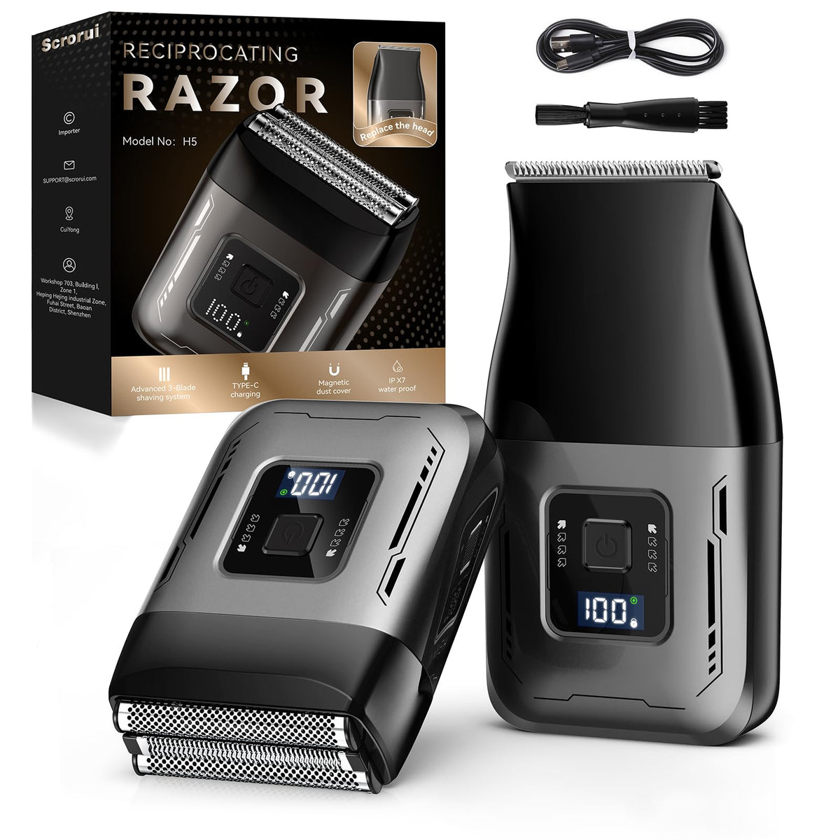 Scrorui cordless foil shaver with dual-head system for comfortable daily grooming.