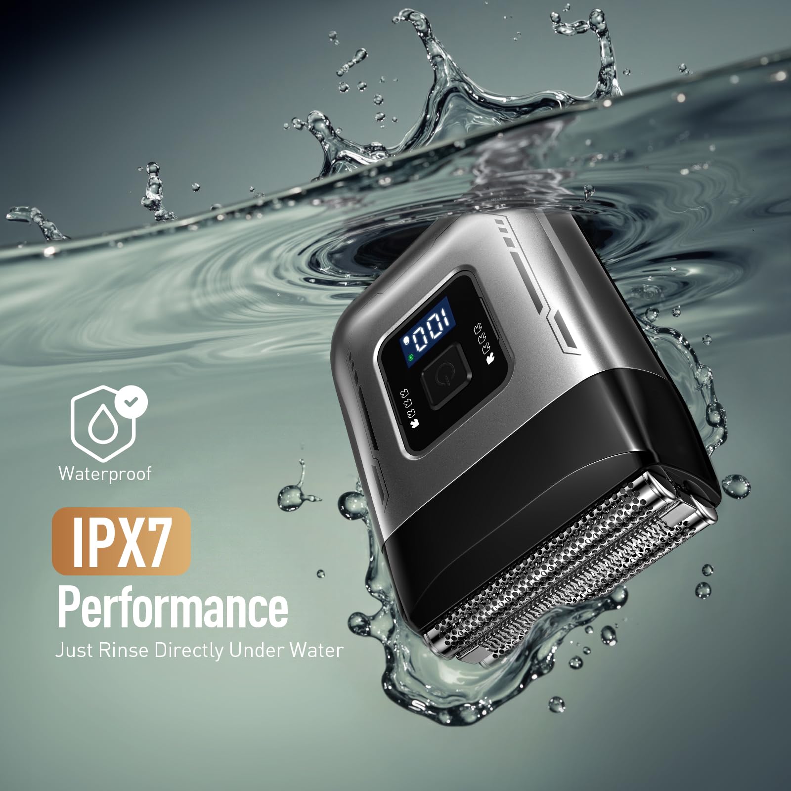 Scrorui foil and 45° trimmer heads provide full-face precision.
