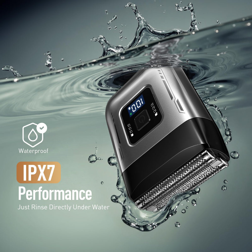 Scrorui foil and 45° trimmer heads provide full-face precision.