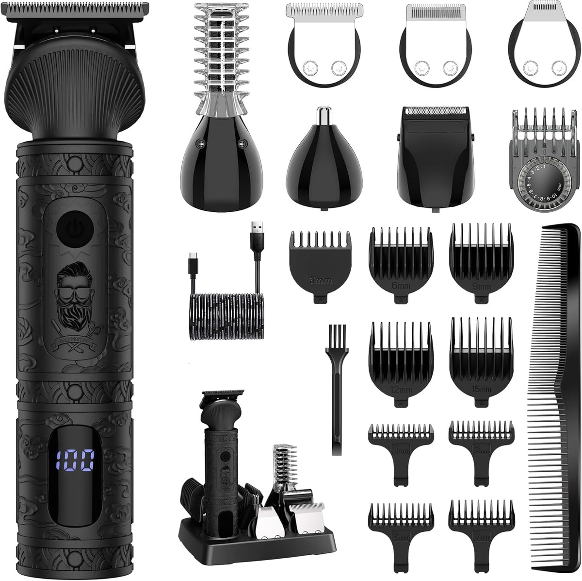 Scttomon beard trimmer close-up showing the T-blade for precise edging.