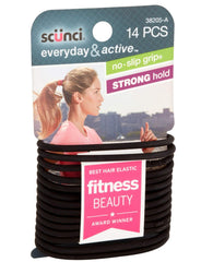 Scunci Black Gel Elastics with No-Slip Grip secure hair throughout the day.